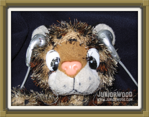 Junior wearing in-ear earplugs to listen to music